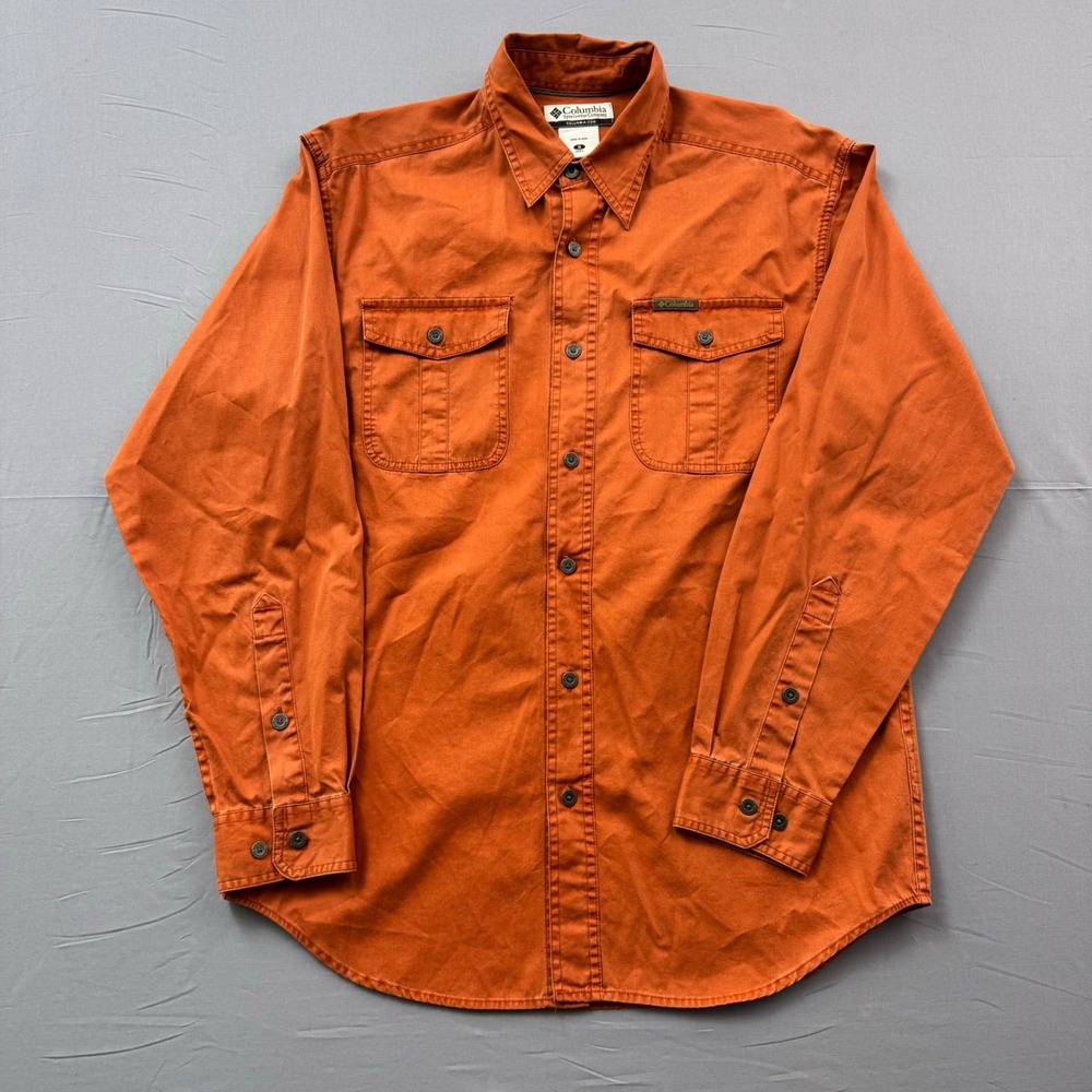 Columbia Mens Small Burnt Orange Cotton Long Sleeve Button Down Utility Shirt‎